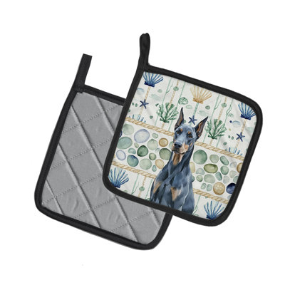 Paire de poignées en verre bleu Doberman Pinscher