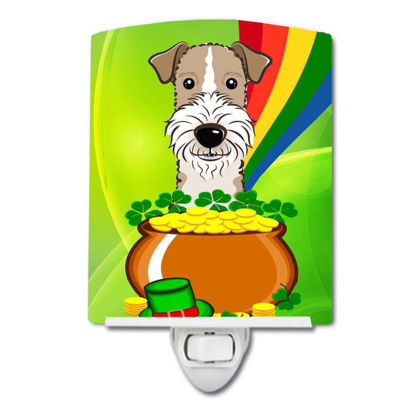Luminaire de nuit en céramique jack terrier St. Patrick's Day, Fox-terrier à poil dur