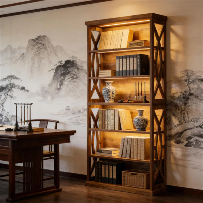 Bibliothèque décorative à panneau latéral - grande bibliothèque en bois à 5 niveaux pour présentation et rangement, 75 lb / tablette, ensemble anti-basculement, pour le salon, le bureau personnel, la chambre à coucher (L 31,5 po x l 11,8 po x H 70,8 po)