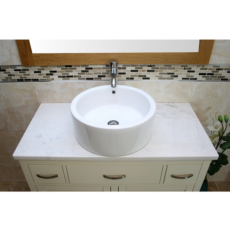 Robidoux 1000 mm Freestanding Single Vanity with Vessel Ceramic Basin, White Marble, White