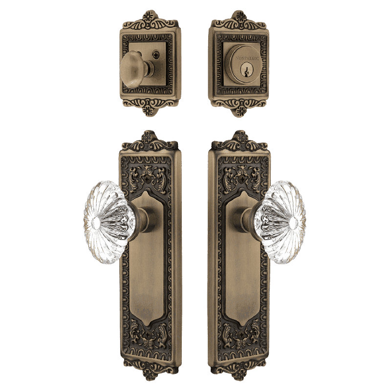 Nostalgic Warehouse Egg & Dart Entry Set with Oval Fluted Crystal, Antique Brass, 2.75