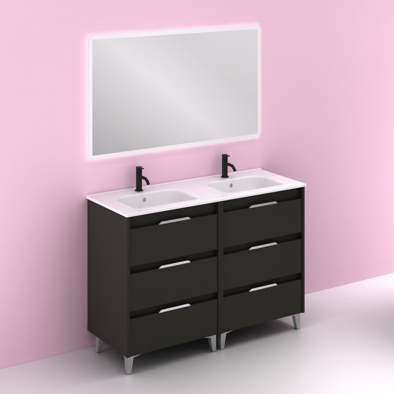 Suki 1200mm Free-standing Double Bathroom Vanity Unit, Grey, Sandblasted Grey 