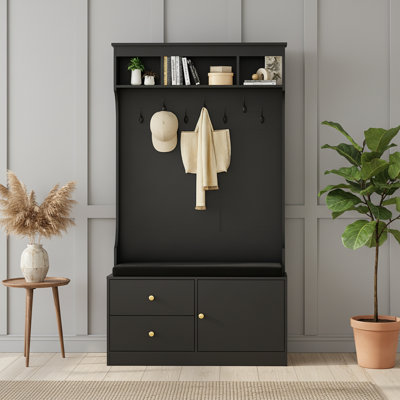 Arbre d'entrée 70,9 "avec banc, rangement pour chaussures et 7 crochets - Rangement d'entrée 6 en 1 avec siège pour vestibule