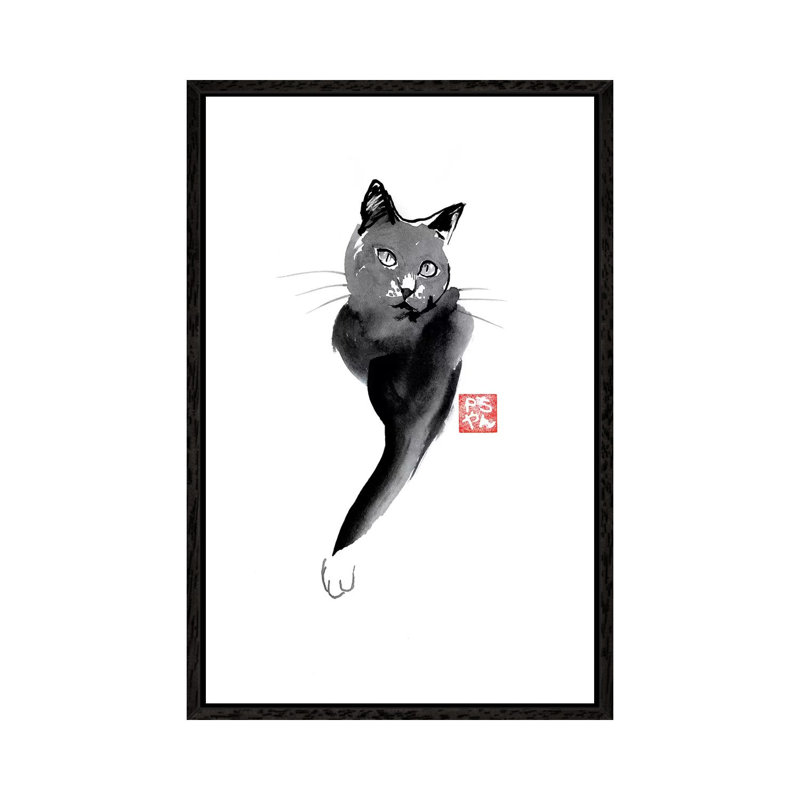 Cat Line by Péchane - Print on Canvas, 66.04 cm H x 45.72 cm W, Black Framed