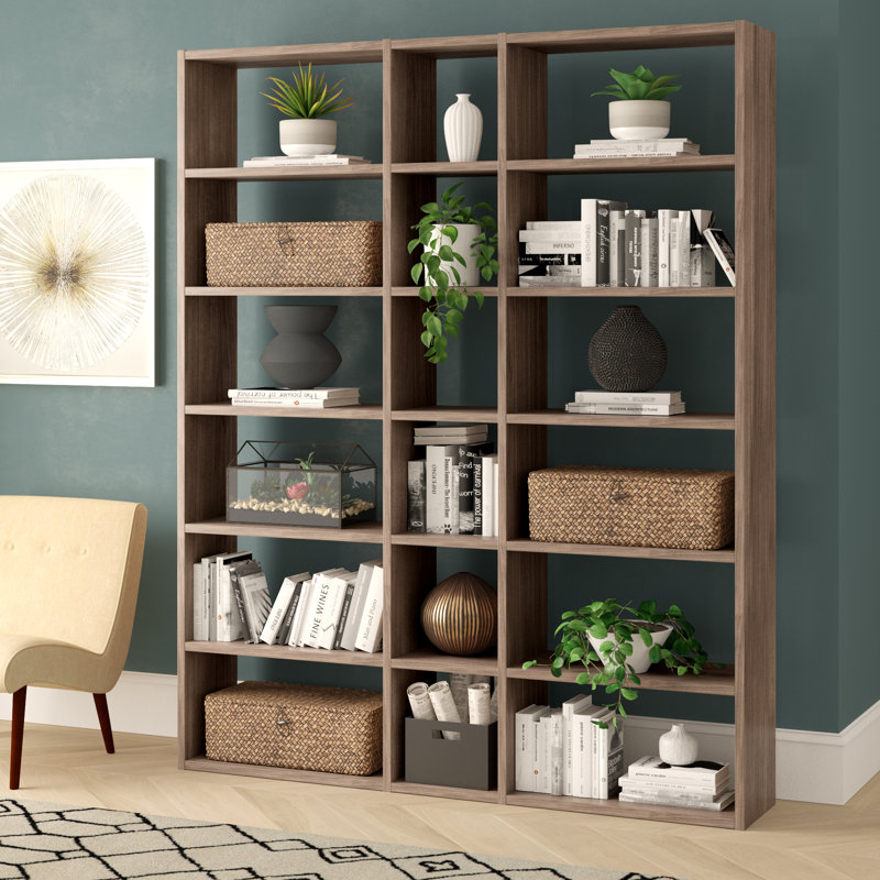 Araeya Geometric Bookcase, Walnut