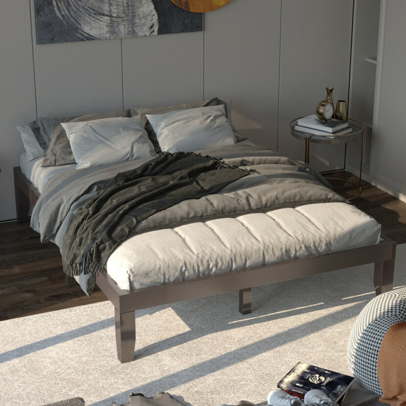 Lit plateforme en bois massif, Naturel, Grand