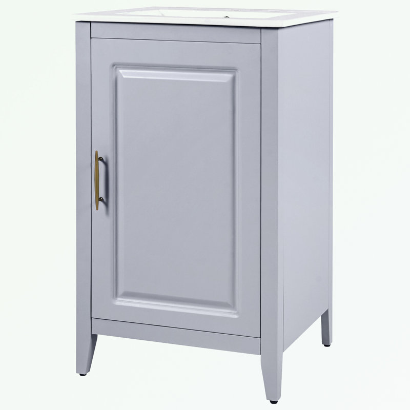 Bathroom Vanity with Sink, Functional Drawer and Door Shelf, Grey