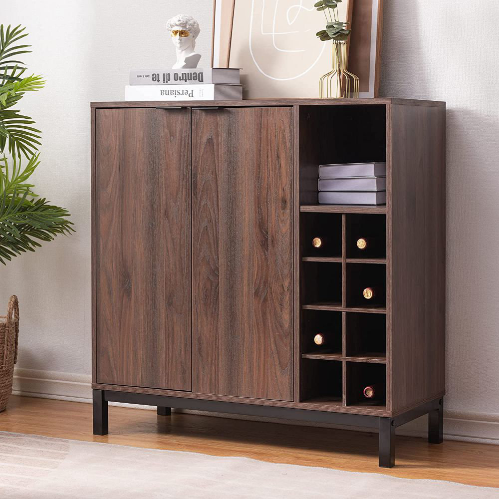 34 Sideboards & Buffets With Storage Coffee Bar Cabinet with Wine Racks  Buffet Cabinet Sideboards with Adjustable Open Shelf Modern Console Table  for Kitchen Living Room and Dining Room, Brown 
