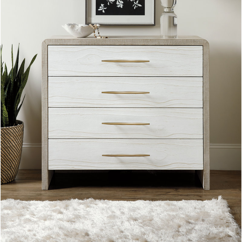White and Beige Transitional Four-Drawer Bachelor Chest