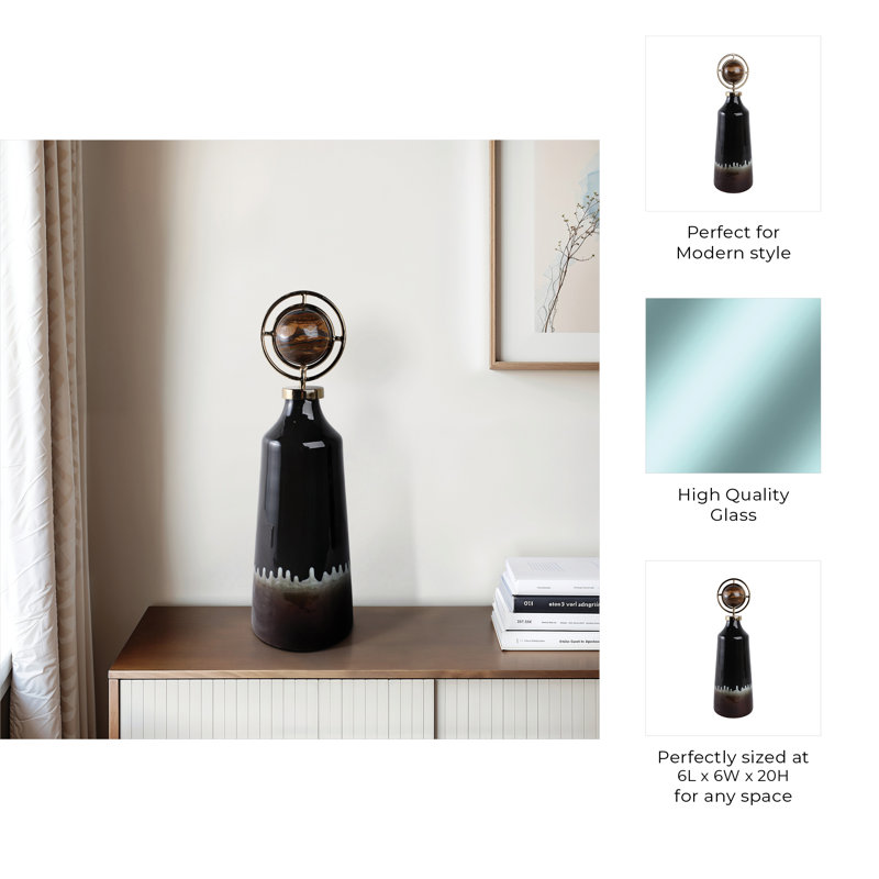 Sagebrook Home 20" Oscar Small Tiger's Eye Stone And Metal Bottle, 20" H x 6" W x 6" D