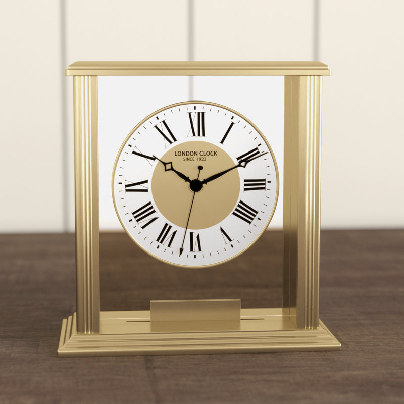 Traditional Analogue Metal Tabletop Clock, Gold
