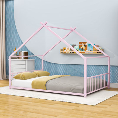 Metal Playhouse Bed With Roof And Slats