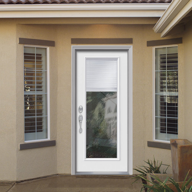Smooth Primed Full Lite Fiberglass Front Door with Blinds, 36" x 80"