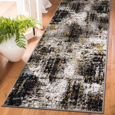 Tapis abstrait jaune / noir / gris