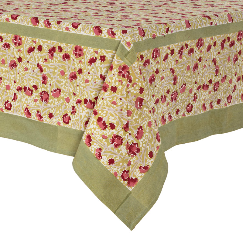 Meadows Handmade Floral Tablecloth, 71" Square, Red/Green