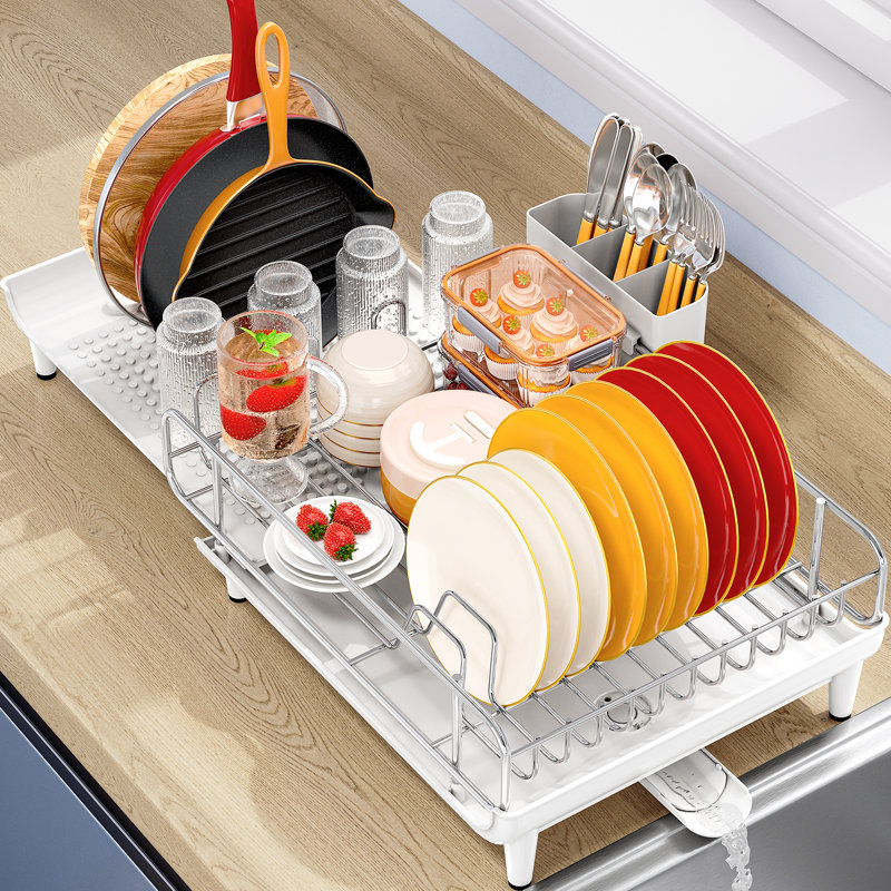 Stainless Steel Kitchen Dish Rack,Expandable Dish Drying Rack,Plate Rack,Extra Large Capacity Dish Drainer, White