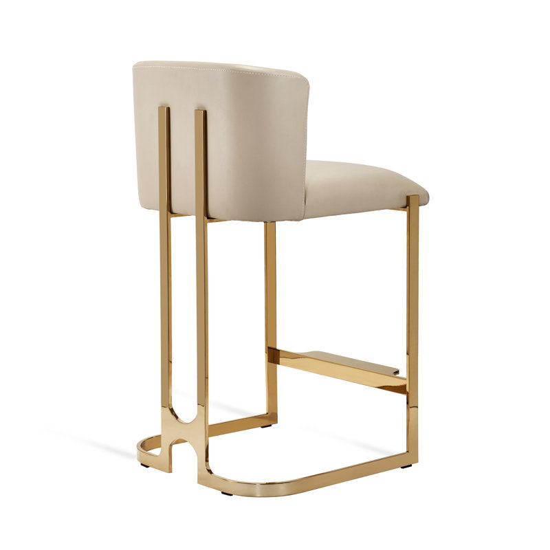 Banks Upholstered Stool with Metal Frame, Polished Brass, Counter Stool (26” Seat Height), Cream Latte