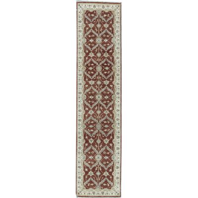 Hand-Knotted High-Quality Red and Ivory Runner