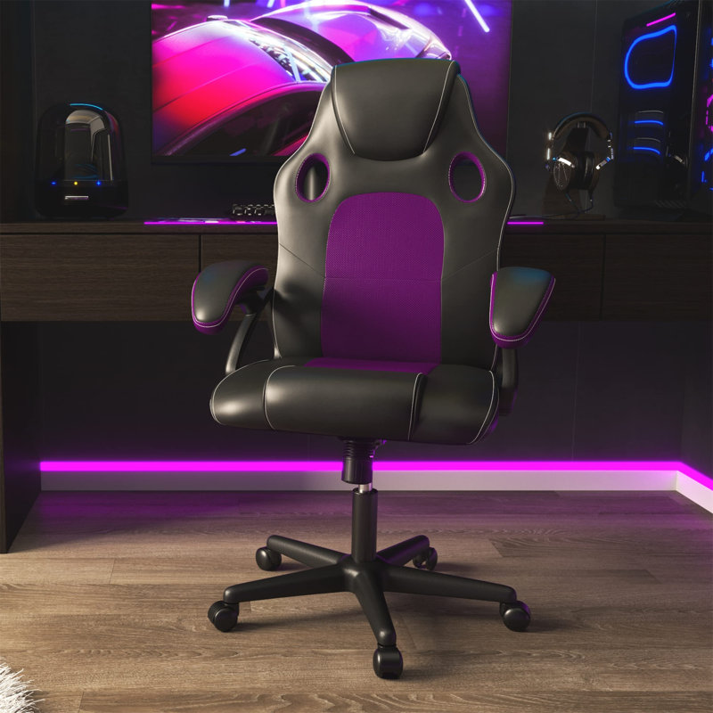 URBNLIVING Adjustable Ergonomic Swiveling PC & Racing Game Chair, Purple/Black