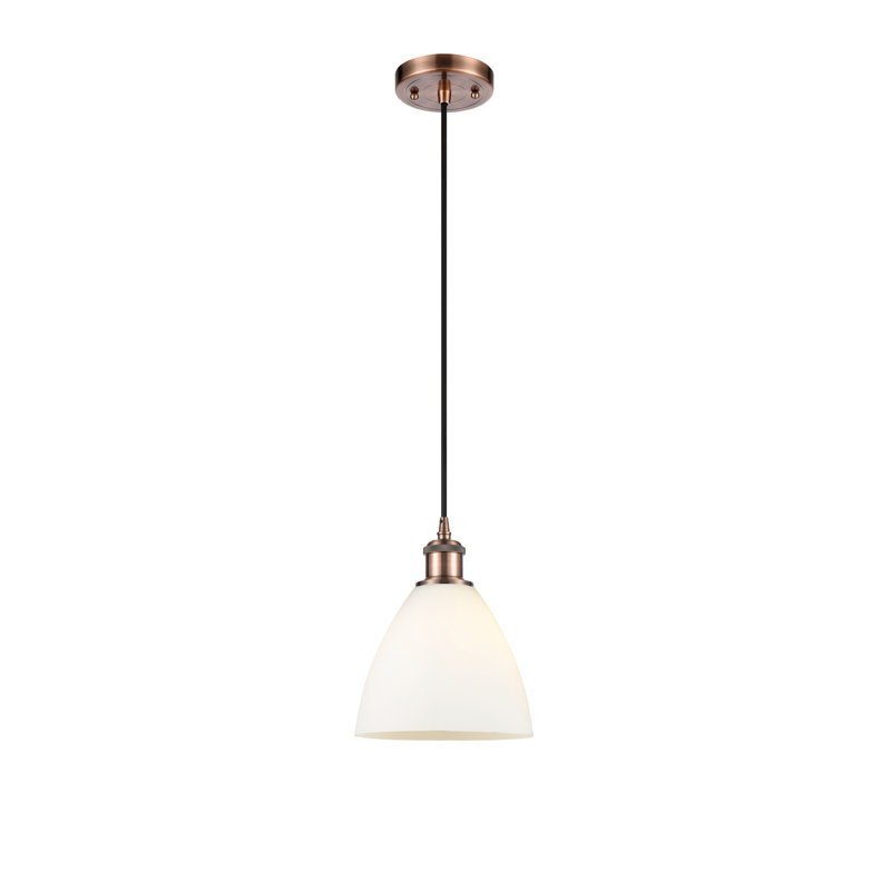 Haruka 1 - Light Single Pendant, White, 11.25" H x 7.5" W x 7.5" D, Antique Copper