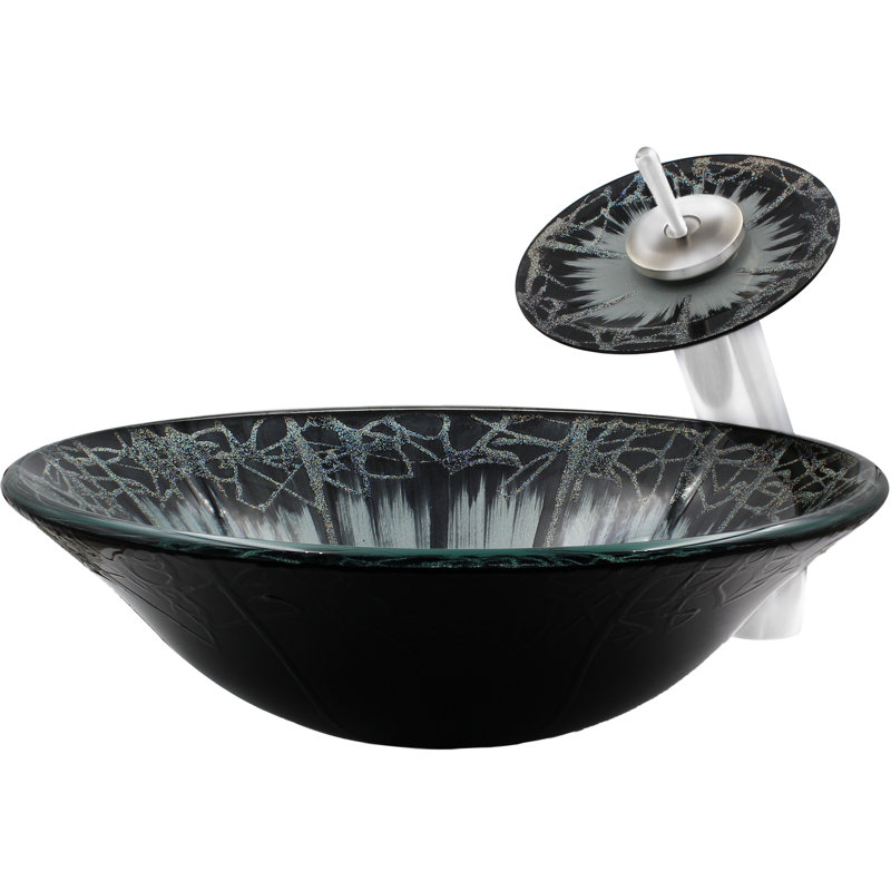 Novatto 17.25'' Glass Circular Bathroom Sink with Faucet, Chrome