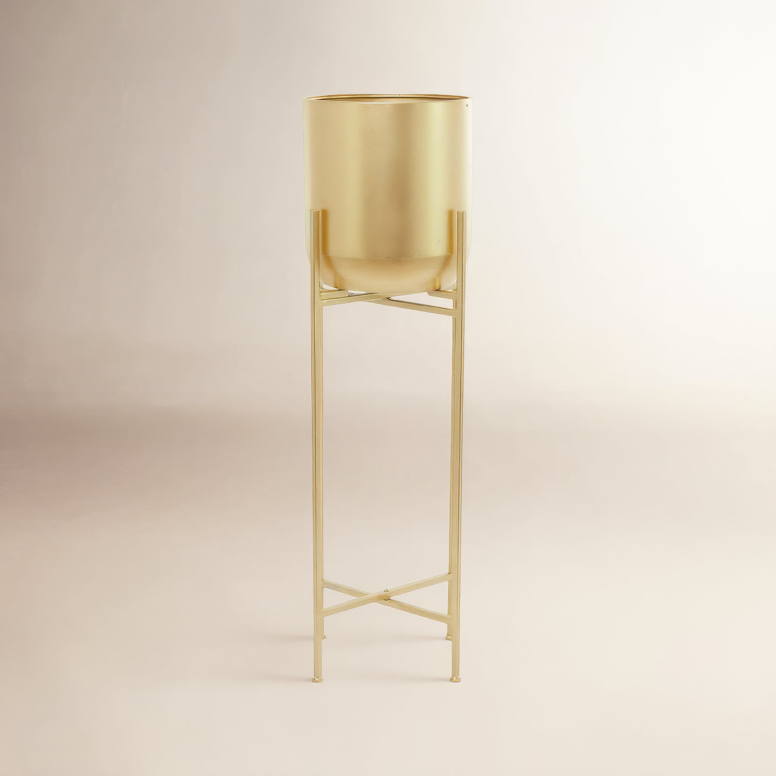 Metal Pot Planter, Gold, 35.5" H x 13" W x 13" D