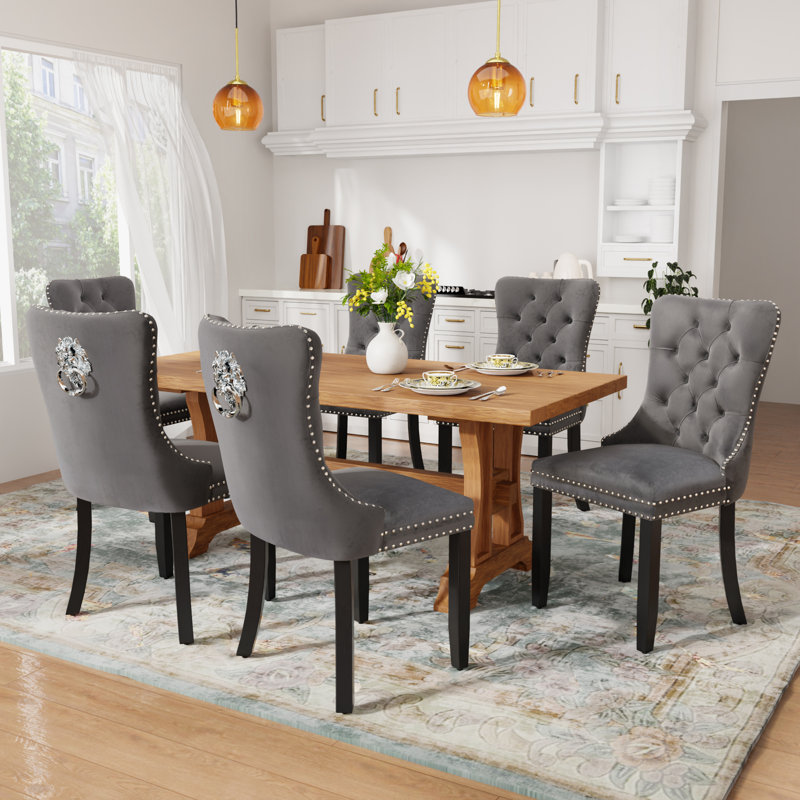  Modern Velvet Dining Chairs Dining Room Chairs Set of 6, Black, Grey