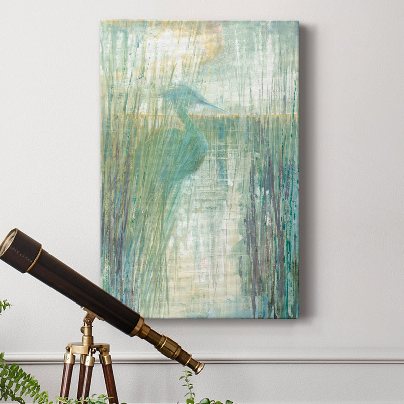 Morning Egret I - peinture sur toile tendue, H 18 po x l 12 po x P 1 po