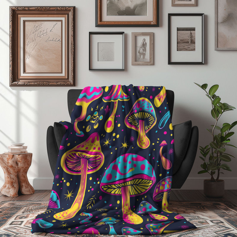 Motif de balise maritime - 1 pièce Sherpa Premium, L 60 po x L 80 po, Art psychédélique fungi