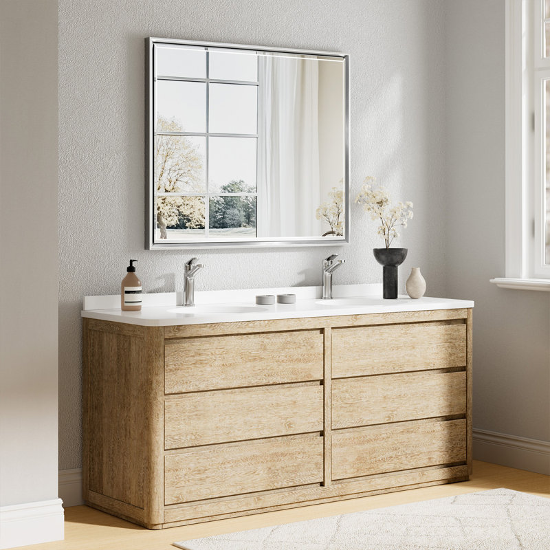 Miroir de salle de bain Lohoski, Argent argent, 36 po x 30 po