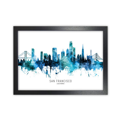 San Francisco California Skyline Blue City Name by Michael Tompsett - Print