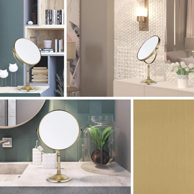 Antique Brass Tabletop Makeup Mirror, Double-Side 1X-10X, 360 Swivel Magnifying Mirror For Table Desk Make Up Vanity