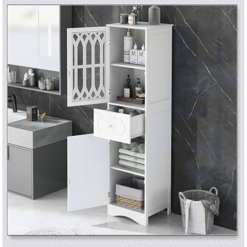 Separate Bathroom Storage Cabinet with Drawers, Acrylic Door, White