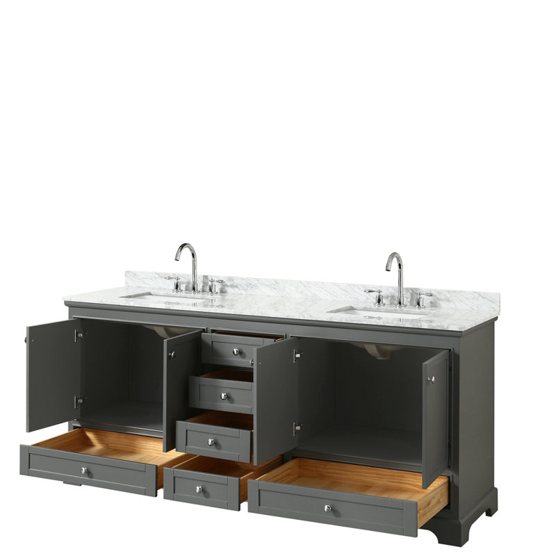Ensemble de meuble-lavabo double 80 "Deborah, Gris foncé, Chrome poli