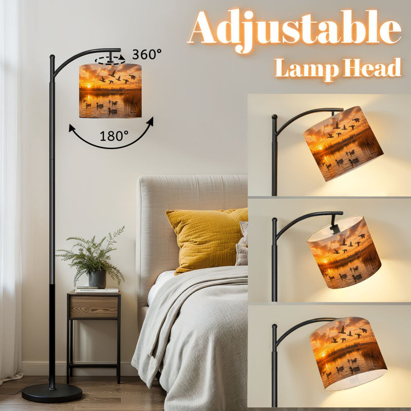 Lampe sur pied à arc avec abat-jour ajustable Rustic Country Wild Duck Animal Ducks River Grasslands