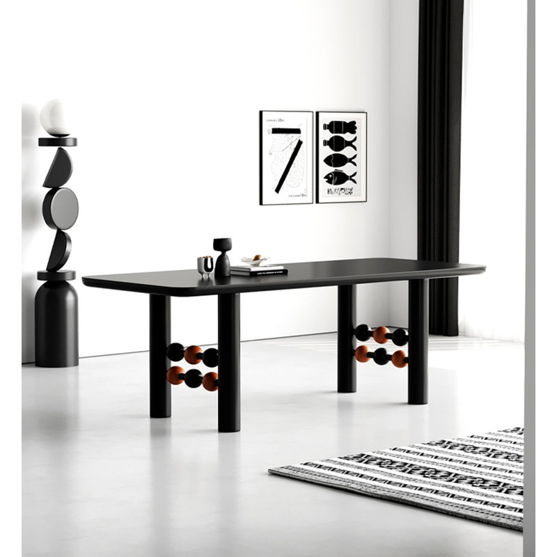 Ancient Chinese Style Black Solid Wood Rectangular Dining Table, 29.53"H x 70.87"L x 31.5"W
