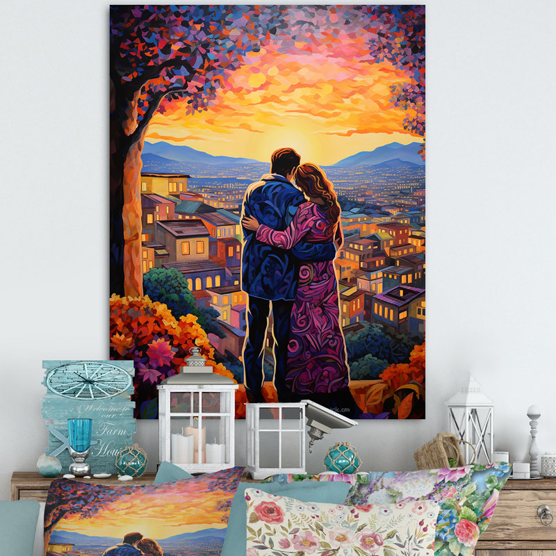 Loral " Romantic Couple Landscape Enveloped In Garden ", H 20 po x l 12 po x P 1 po, Toile tendue