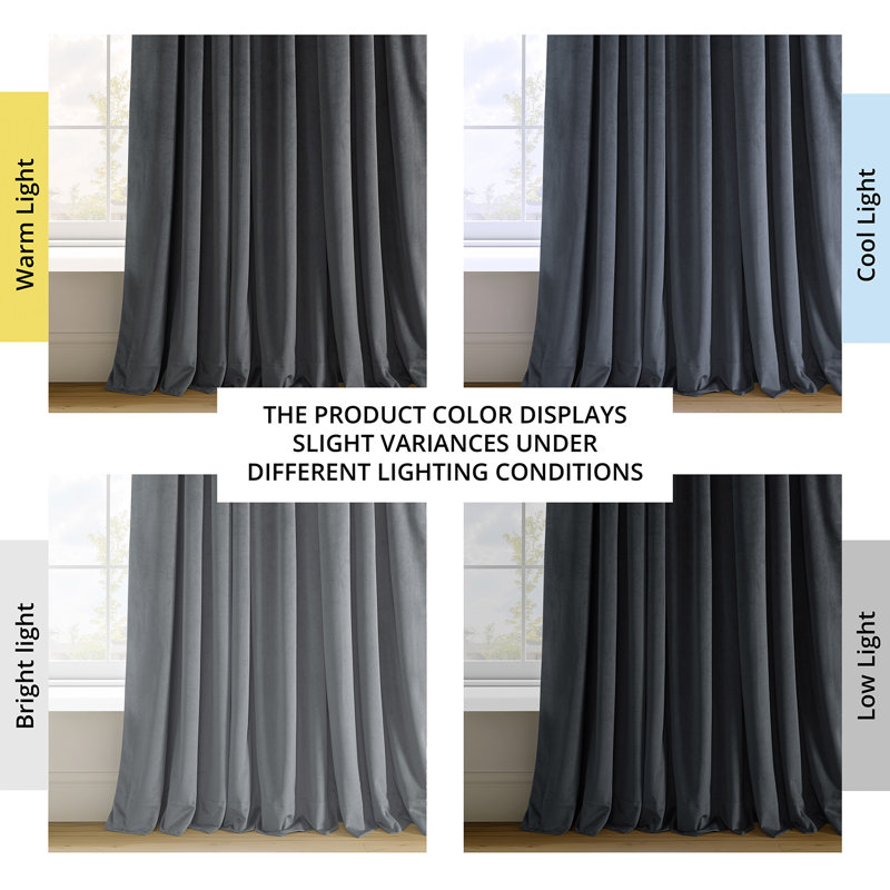 Rafaelita Velvet Thermal Blackout Grommet Single Curtain Panel, 50" W x 108" L, Ecru
