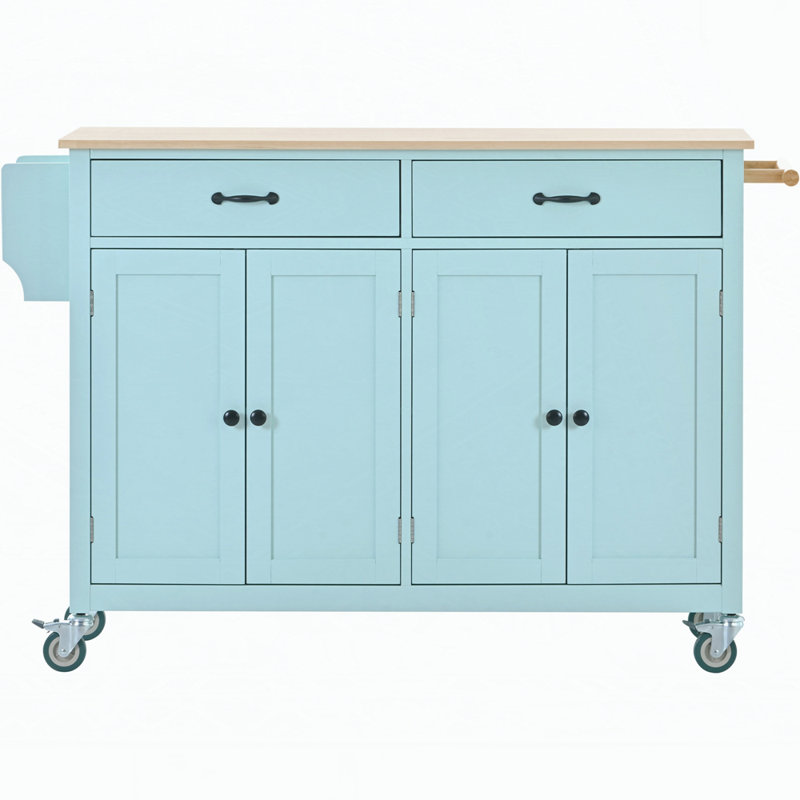 Chariot pour îlot de cuisine de 54,3 pouces de largeur avec armoire et tiroirs, 2 roulettes verrouillables, tablettes réglables