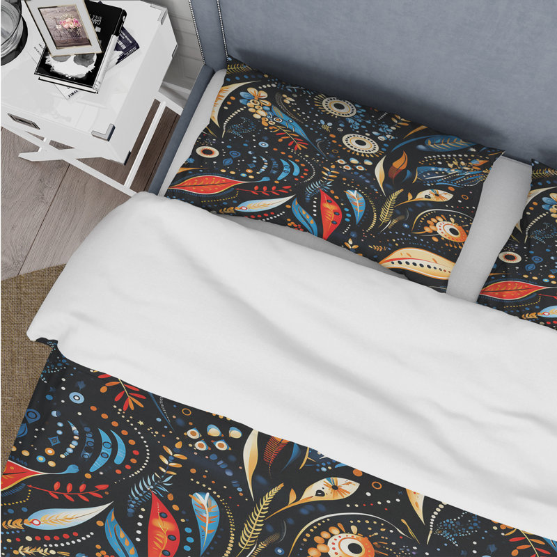 Blue Boho Chic Feathers Charms I - Ensemble de housse de couette Boho - Polyester microfibre