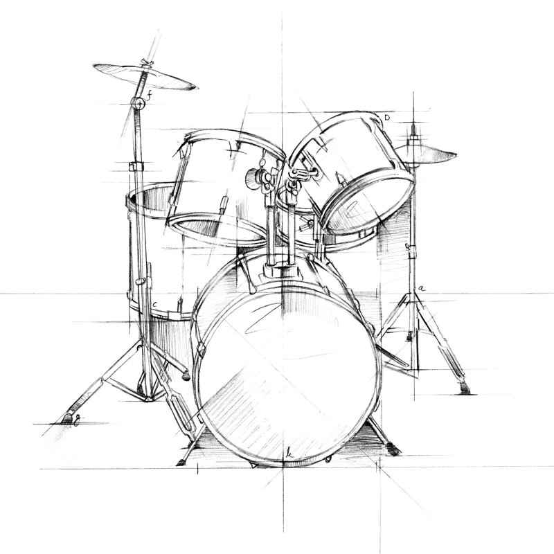 Drum Sketch by Ethan Harper - Wrapped Canvas Painting, 30cm H x 30cm W