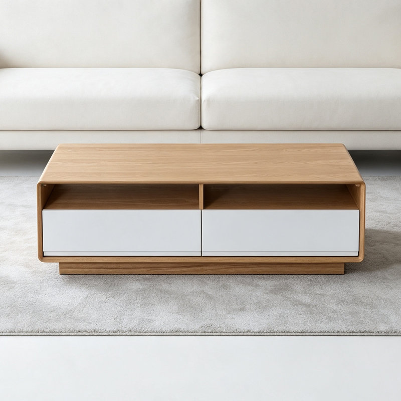 Table basse nordique rétro simple, H 15 po x l 51,18 po x P 27,55 po, Tan/White