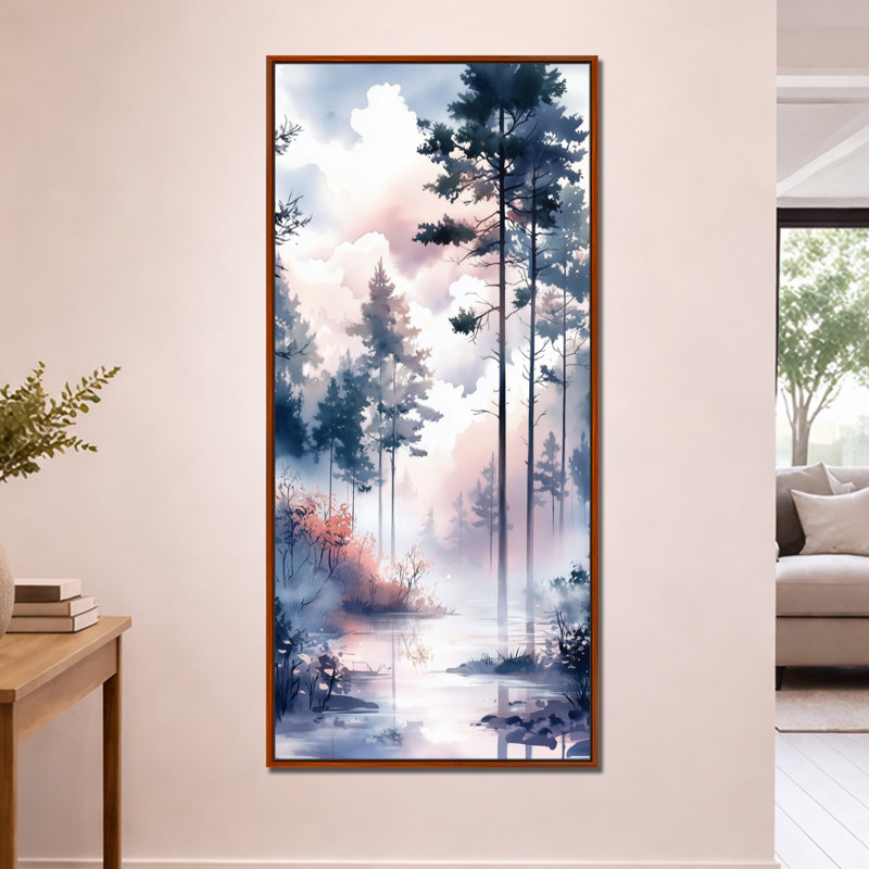 Bleu rose Aislinn I - rivière bleue, décorations murales encadrées, H 60 po x l 28 po, Cadre flottant brun