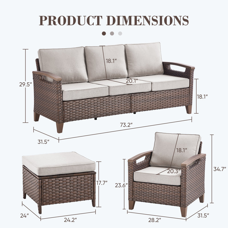 Arundel 7-9 Person Outdoor Courtyard Wicker Family Conversation Set Group With 4 Armchairs, Beige