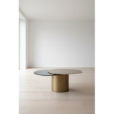 Cerryn Modern Sculptural Irregular Coffee Table with Glass & Metal Top and Metal Base – Statement Living Room Centerpiece