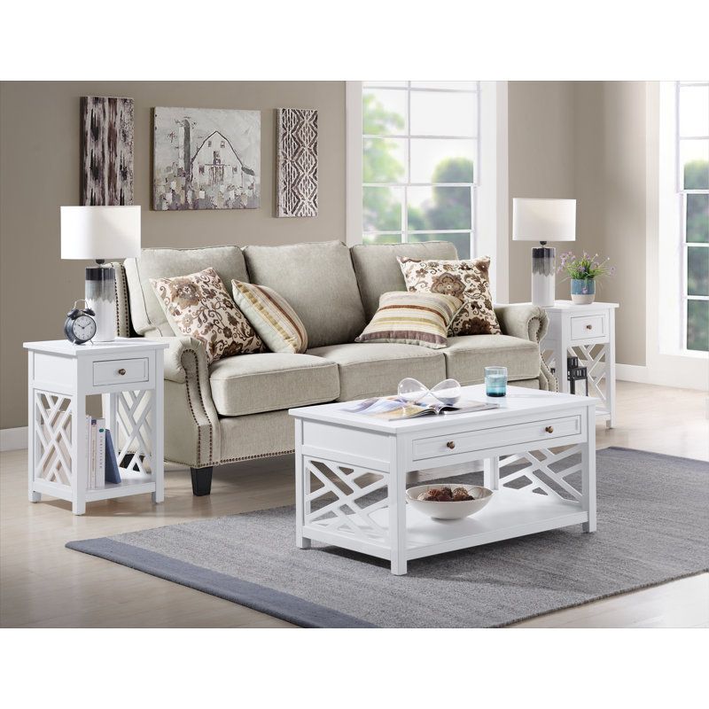 3 - Piece Living Room Table Set, White