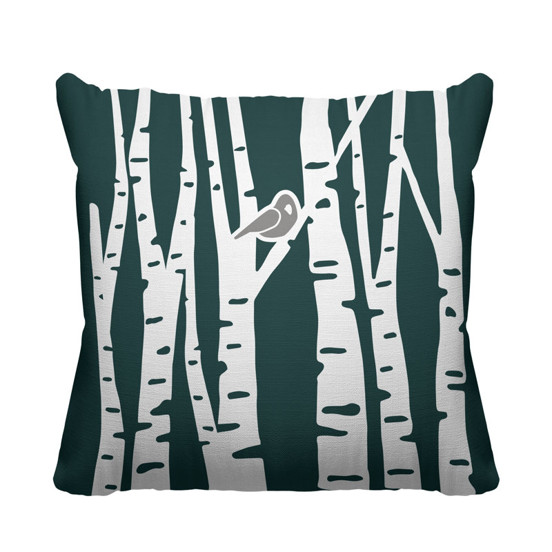 Coussin intérieur / extérieur Birch Tree Autumn / Fall, 19 po x 19 po, Émeraude, Carré