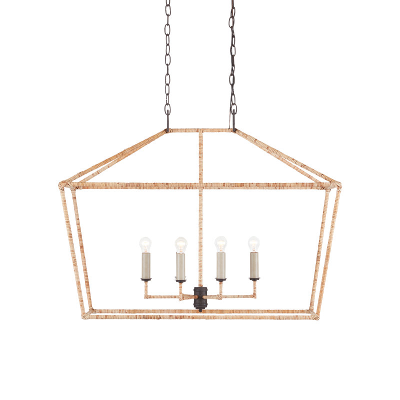 Denison 6 - Light Mole Black/Natural Rattan Lantern Pendant