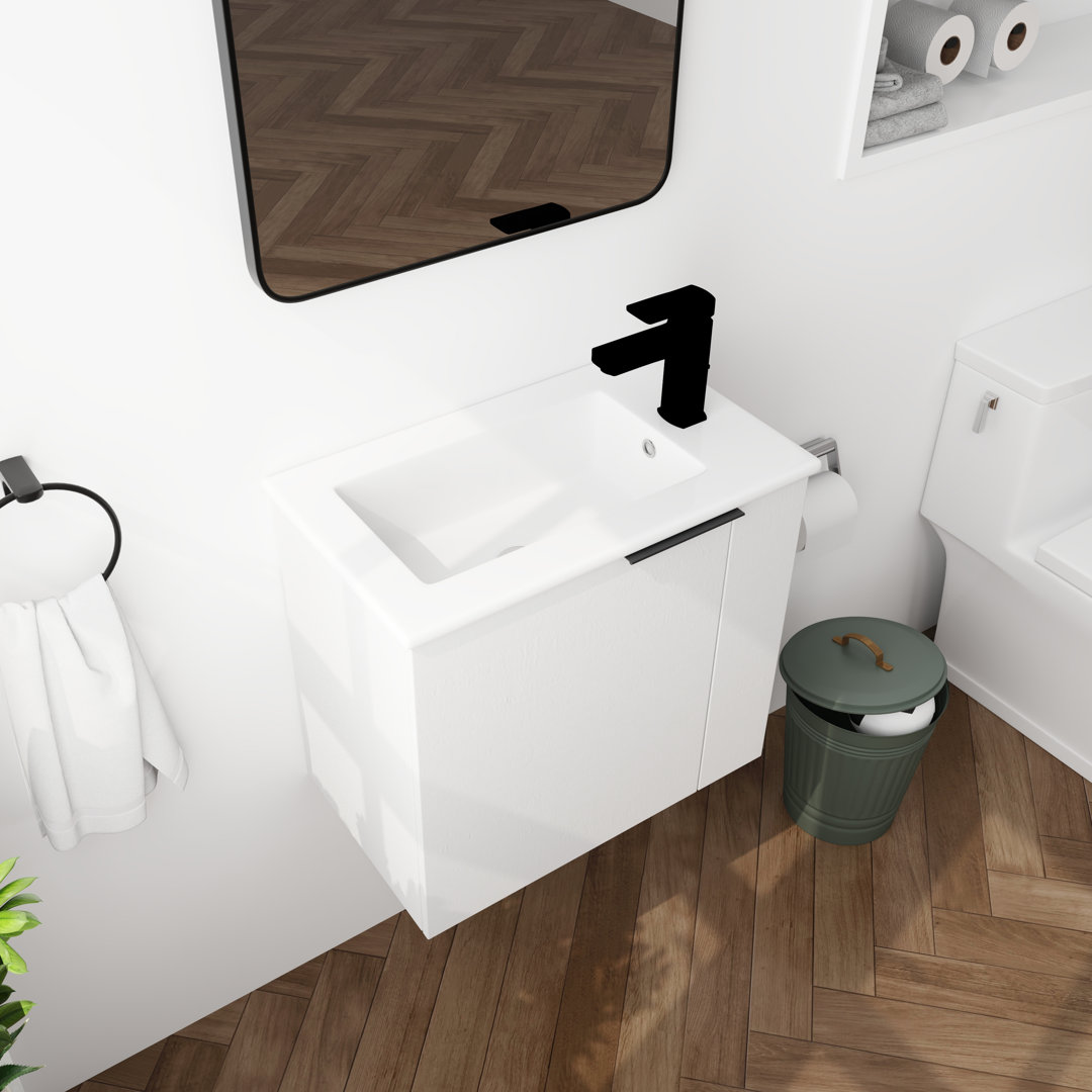 22" Bathroom Vanity with Ceramic Basin Sink Top, Wall-Mounted Bathroom Vanity with Soft Close Door Latitude Run® Base 