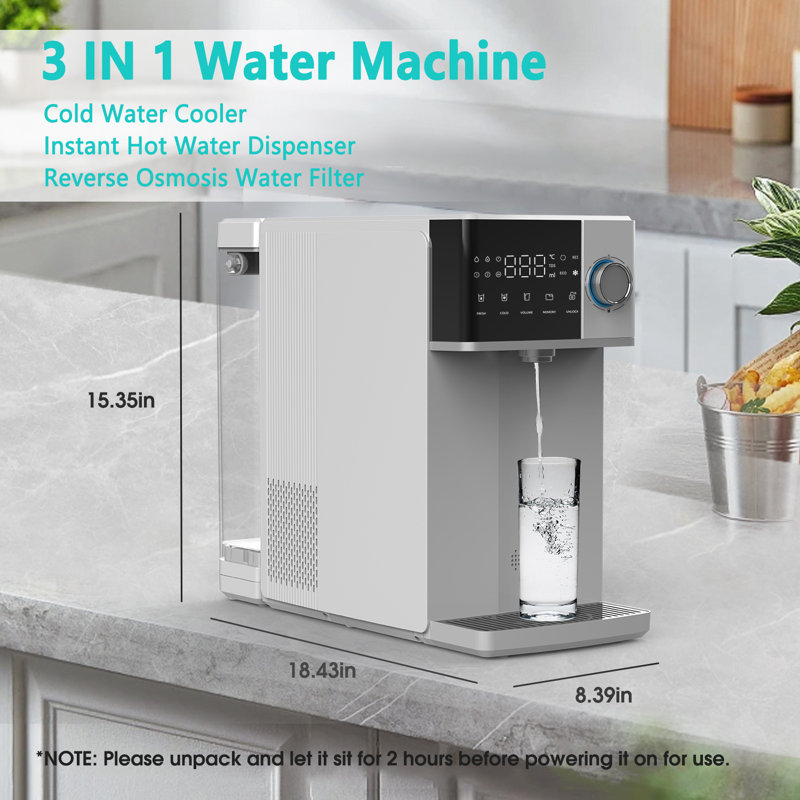 Soopyk Countertop Reverse Osmosis System Instant Hot Ro Water Filtration Hot And Cold Water Dispenser Cooler, Adjustable Temperature & Dispensing Volume, Filter Lifespan Monitor, Plug And Play